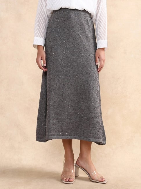RAREISM Grey Polyester Solid Skirt