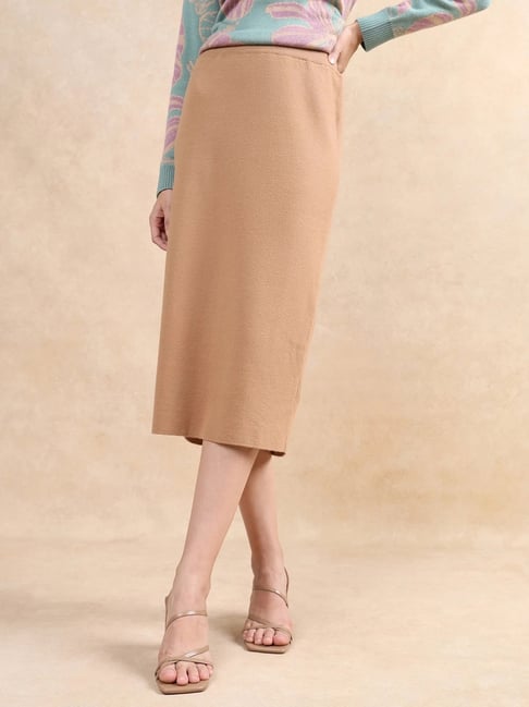 RAREISM Beige Viscose Solid Skirt