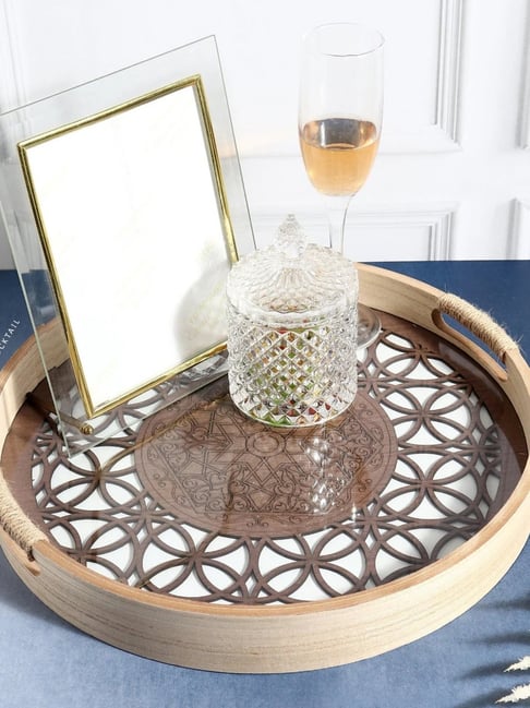 Smokey Cocktail Brown Stoneware Geometric Designer Brown Luxury Serving Tray-picture-10