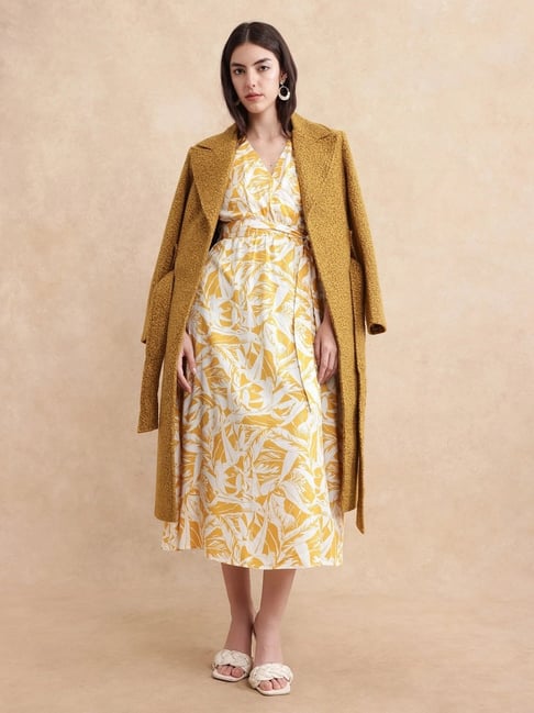 RAREISM Mustard Viscose Printed Short Sleeves Dress-picture-31