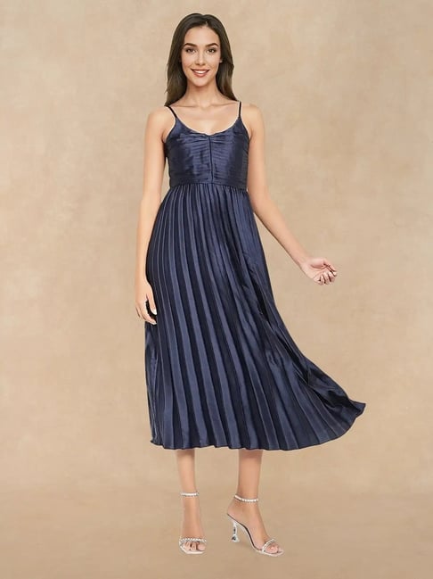 RAREISM Navy Polyester Solid Sleeveless Dress-picture-23