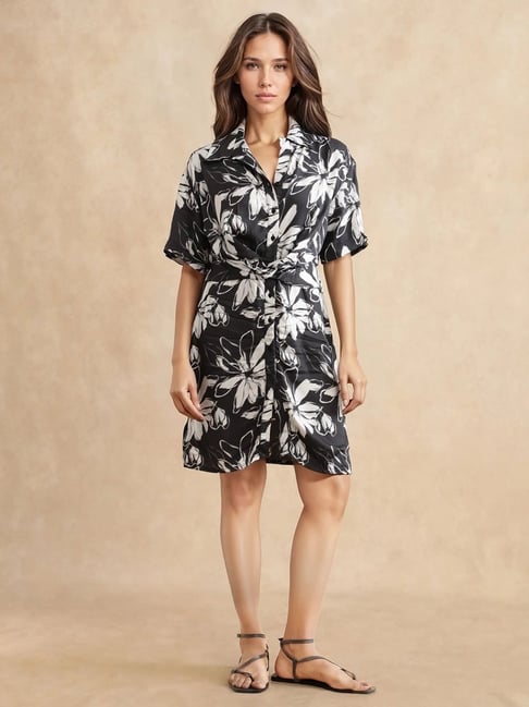 RAREISM Black Cotton Blend Printed Short Sleeves Dress-picture-21