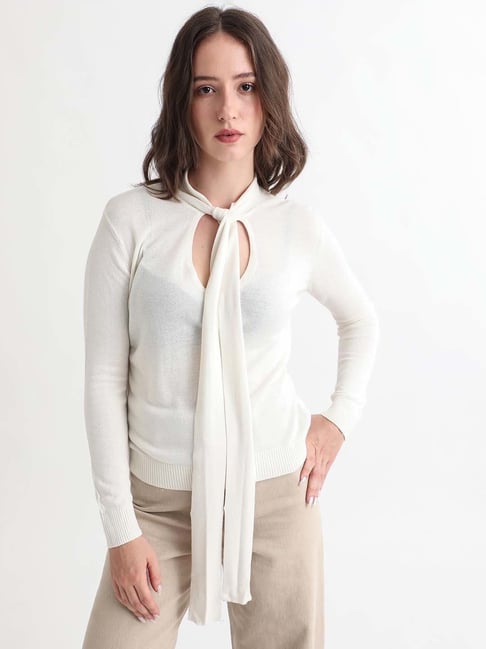 RAREISM White Viscose Solid Long Sleeves Sweater-picture-25