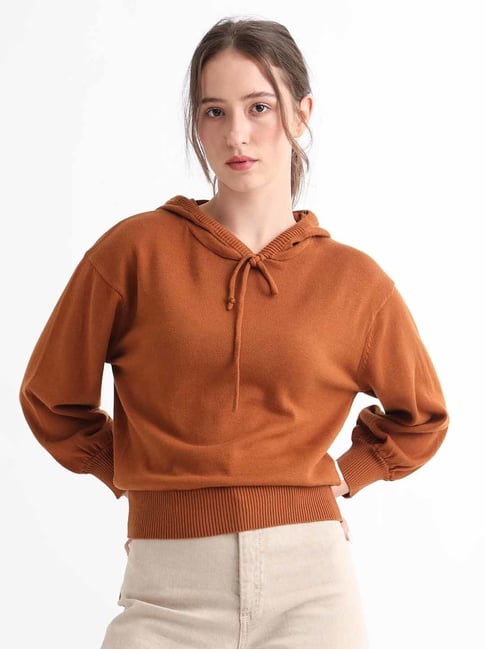 RAREISM Rust Cotton Solid Long Sleeves Sweater-picture-32