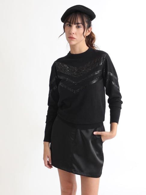 RAREISM Black Viscose Embellished Long Sleeves Sweater-picture-33