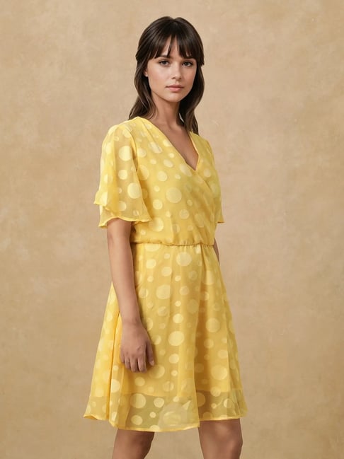 RAREISM Yellow Polyester Printed Short Sleeves Dress-picture-11