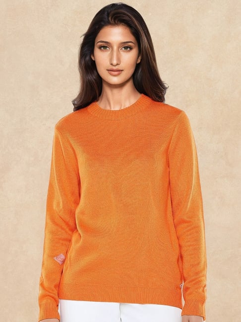 RAREISM Orange Acrylic Solid Long Sleeves Sweater-picture-48