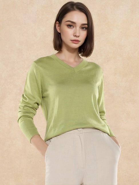 RAREISM Green Acrylic Solid Long Sleeves Sweater-picture-40