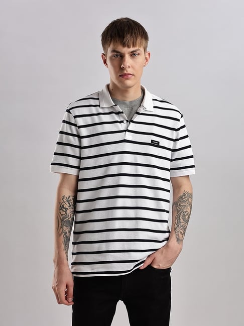 CALVIN KLEIN JEANS Striped Regular Fit Cotton Polo T-Shirt