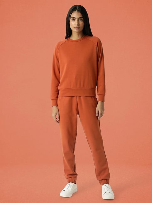 RAREISM Orange Cotton Blend Solid Long Sleeves Sweatshirt-picture-38
