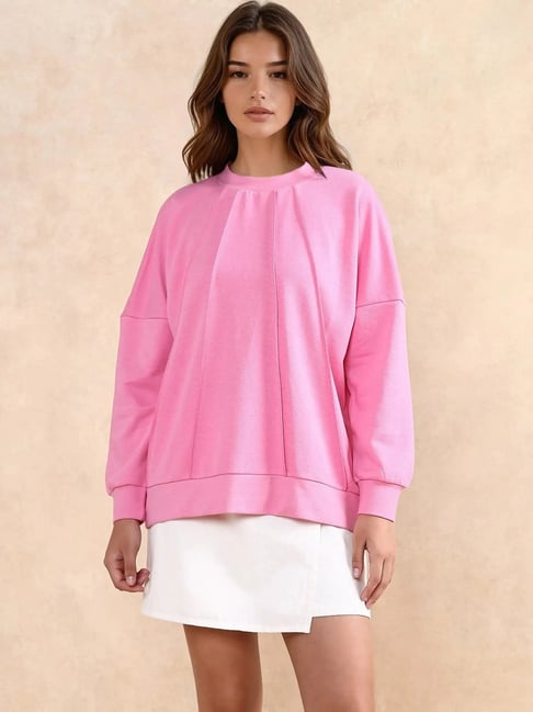 RAREISM Pink Cotton Blend Solid Long Sleeves Sweatshirt-picture-10