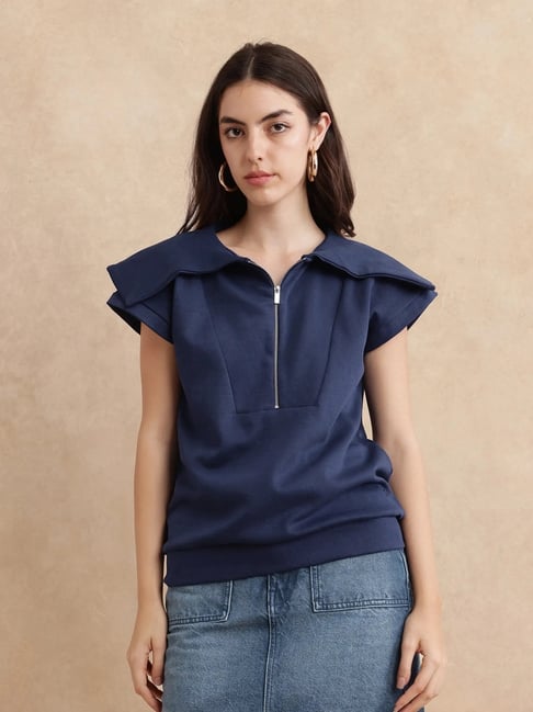 RAREISM Navy Cotton Solid Short Sleeves Sweatshirt-picture-42