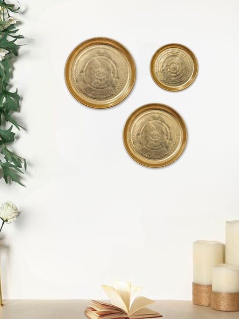 BEHOMA Home Collection Gold Metal Embossed Wall Plates - Set of 3-picture-18