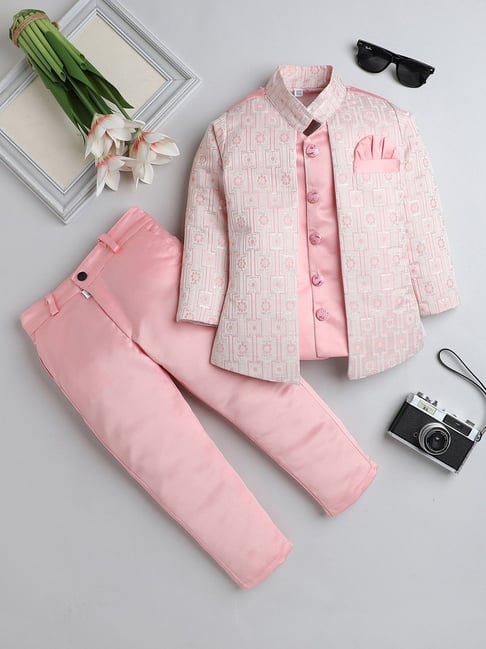 Fourfolds Boys Pink Regular Fit Blazer & Trousers Set-picture-28