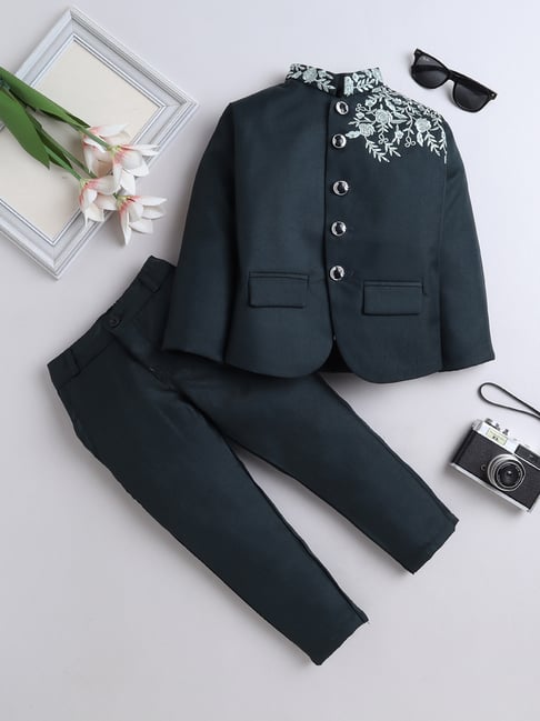 Fourfolds Boys Green Regular Fit Blazer & Trousers Set-picture-25