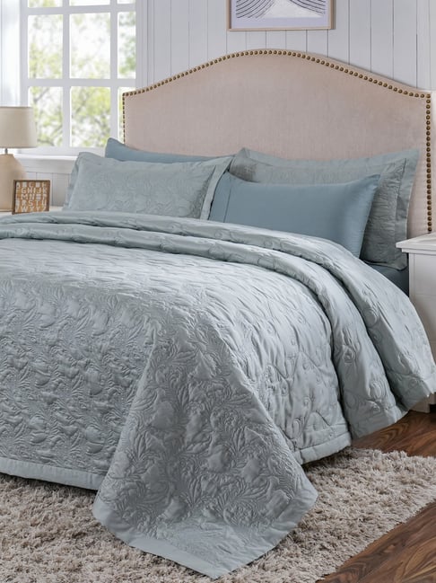 Maspar Twirls & Swirls Blue Cotton Solid Double Bed Quilt