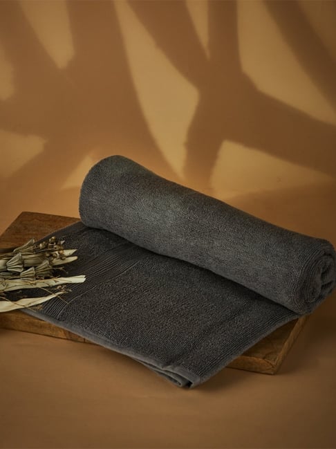 Fabindia Sancha Grey Cotton Woven Towel-picture-29