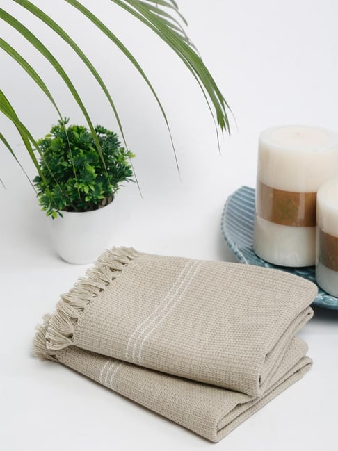 Fabindia Jia Taupe Cotton Woven Hand Towel - Set of 2-image-47