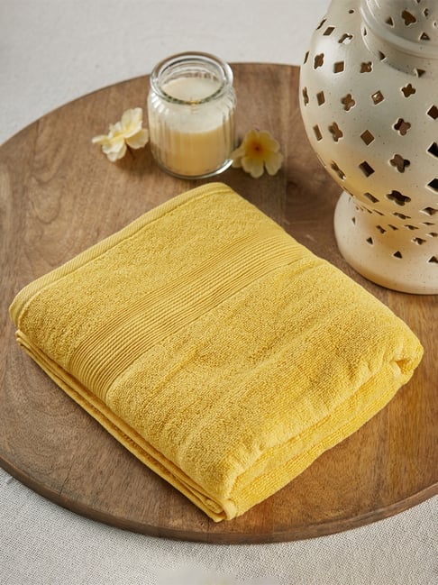 Fabindia Sancha Yellow Cotton Woven Towel-picture-21