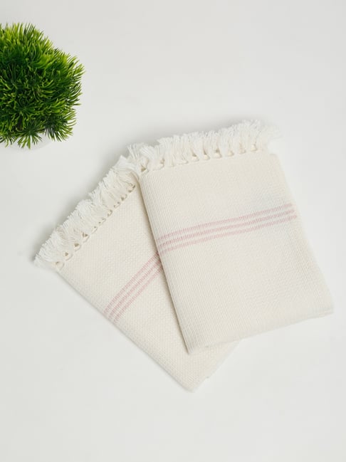 Fabindia Jia White Cotton Woven Hand Towel - Set of 2-image-46