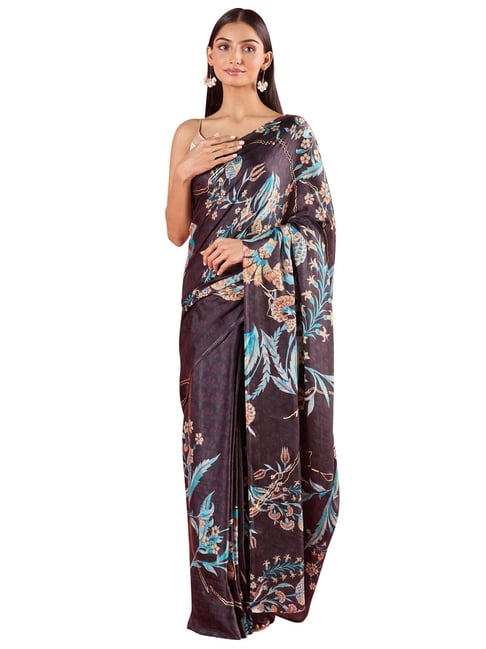 Navyasa By Liva Maroon Floral Saree-image-9