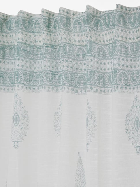 Fabindia Aavi Teal Cotton Printed Curtain (9 ft)-picture-32
