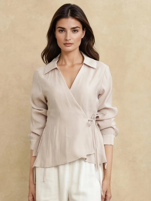 RAREISM Beige Viscose Blend Solid Long Sleeves Top-picture-43