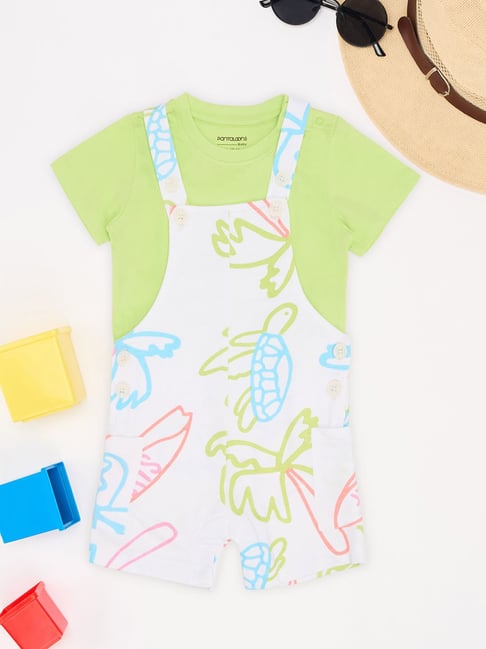 Pantaloons Baby Boys White Dungarees Set