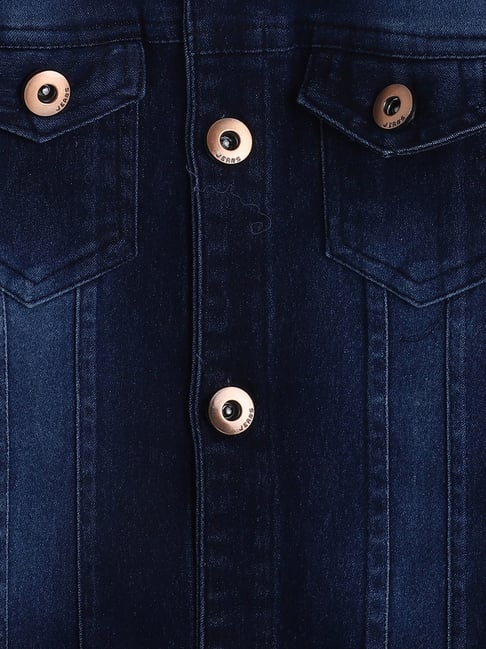 Ministitch Boys Navy Blue Denim Regular Fit Printed Jacket with T