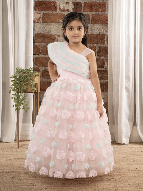 Ministitch Girls Baby Pink Flared Fit Party Gown Dresses