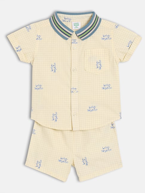 Miniklub Boys Lime Yellow Printed Shirt with Shorts