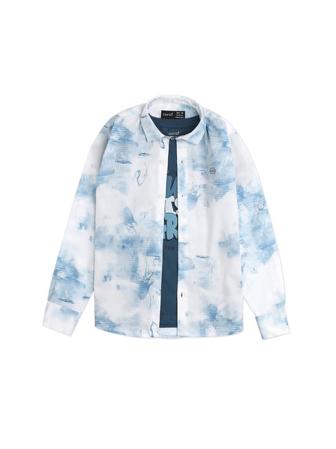 Cavio Boys Blue Cotton Comfort Fit Printed Shirt with T-Shirt-picture-33
