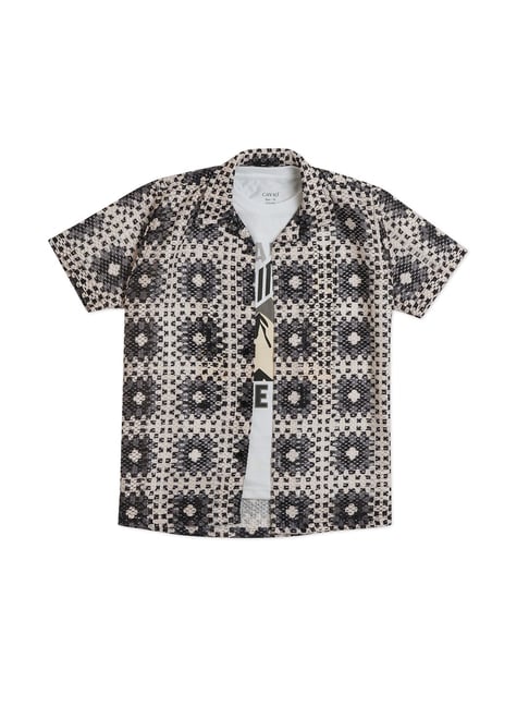 Cavio Boys Grey Cotton Comfort Fit Printed Shirt with T-Shirt-picture-23