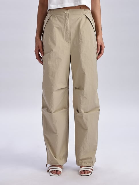 CALVIN KLEIN JEANS Regular Fit Beige Nylon Trackpants
