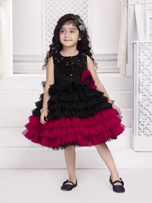Ministitch Girls Black Flared Fit Party Dress-picture-29