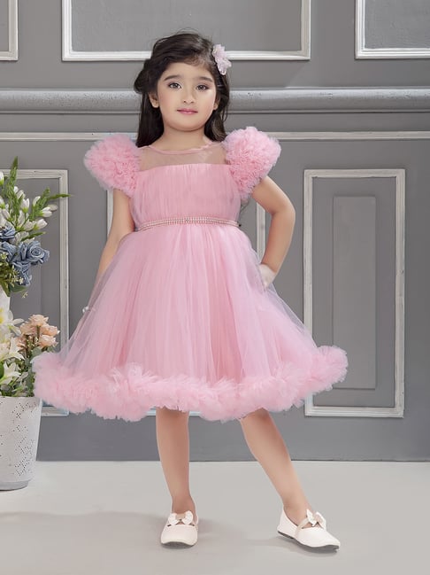 Ministitch Girls Baby Pink Flared Fit Party Dress