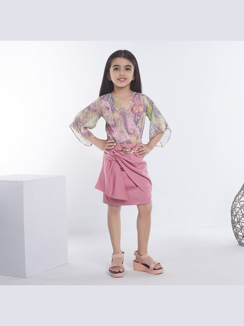 Ministitch Girls Onion Pink Regular Fit Printed Party Dress