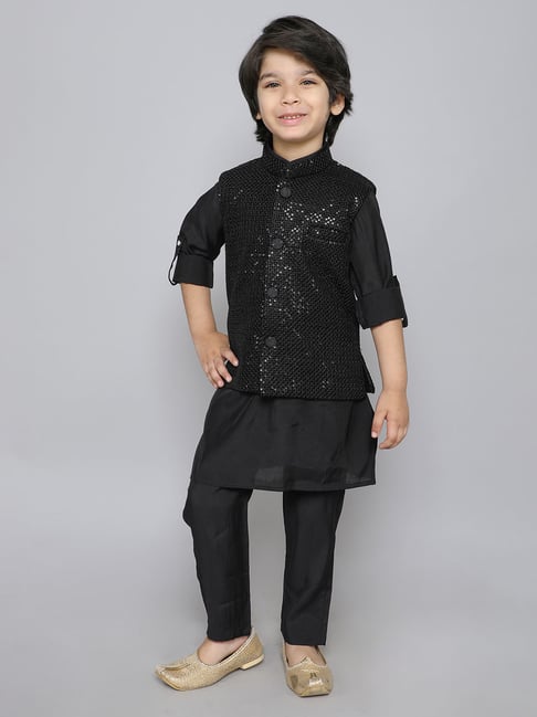 Ministitch Boys Black Cotton Regular Fit Kurta Set-picture-42