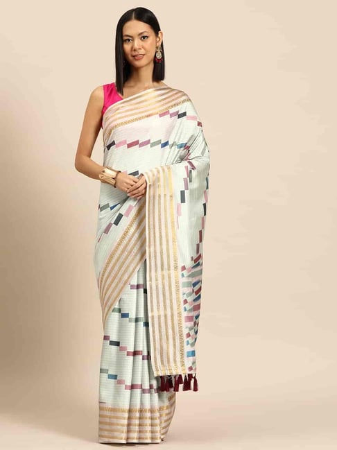 Silk Land Multi Silk Blend Block Print Saree With Unstiched Blouse-picture-41
