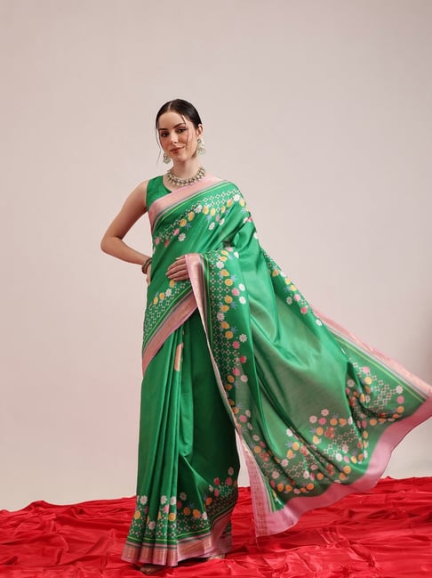 Silk Land Green Silk Blend Printed Saree With Unstiched Blouse-picture-35