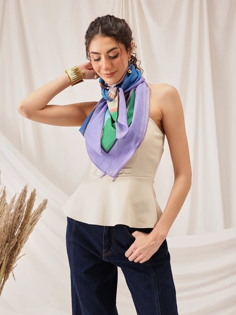 Silk Land Blue Cotton Printed Scarves