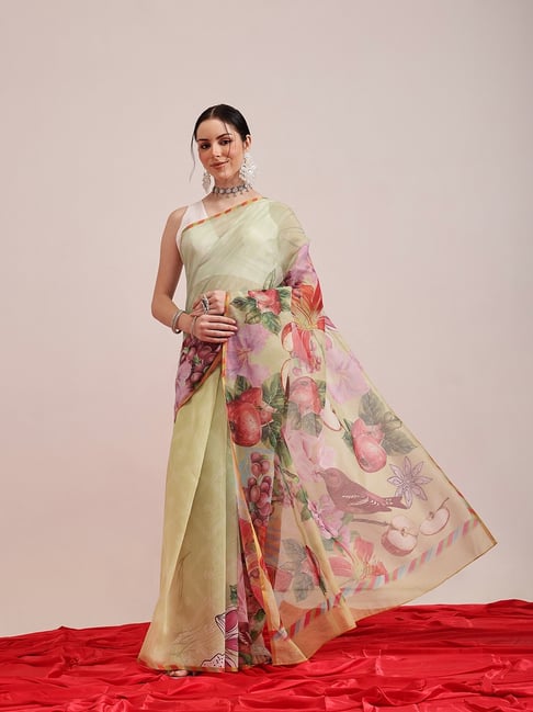 Silk Land Multicolor Cotton Blend Printed Saree With Unstiched Blouse-picture-36
