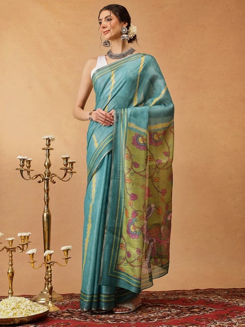 Silk Land Teal Cotton Silk Leheriya Saree With Unstiched Blouse-picture-43