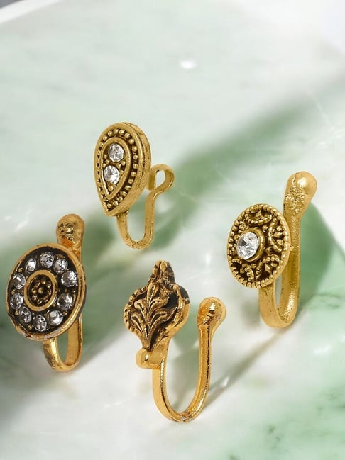 OOMPH Set of 4 Antique Gold Ethnic Non-Piercing Nose Pin For Women-picture-15