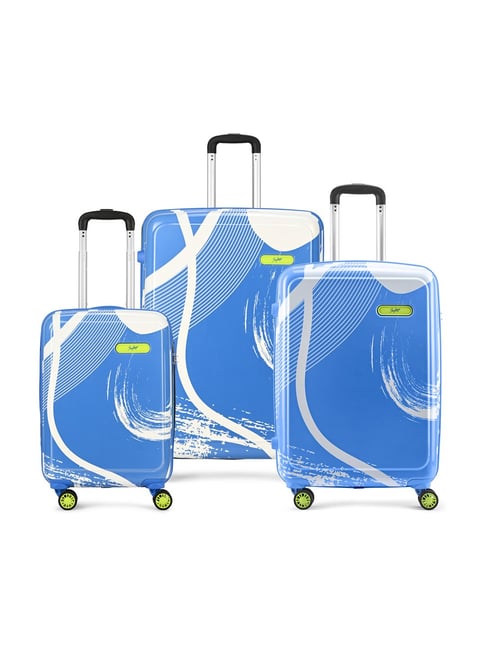 Skybags White & Blue Splash Printed Large Hard Checked Luggage