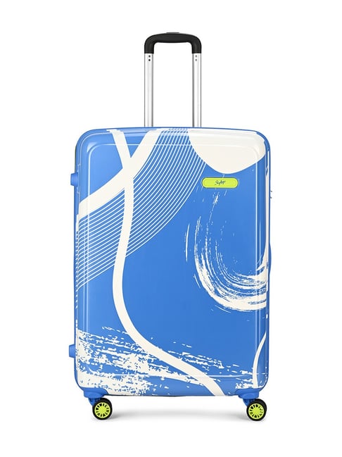 Skybags White & Blue Splash Printed Large Hard Checked Luggage