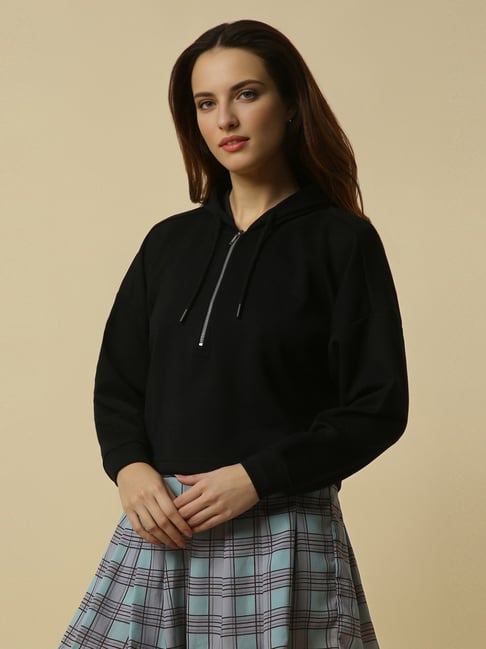Allen Solly Women's Black Hooded Neck Sweatshirt-picture-30