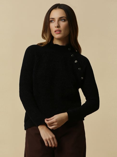 Allen Solly Women's Black Textured Round Neck Sweater-picture-27