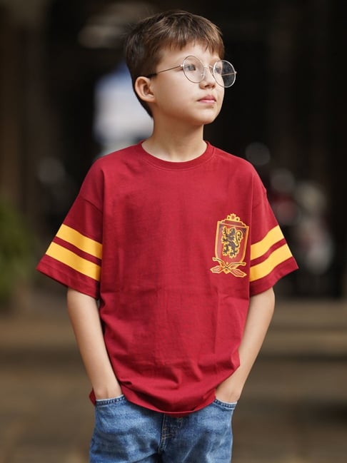 Nap Chief Boys Boys Dark Red Cotton Regular Fit Character Based T-Shirt