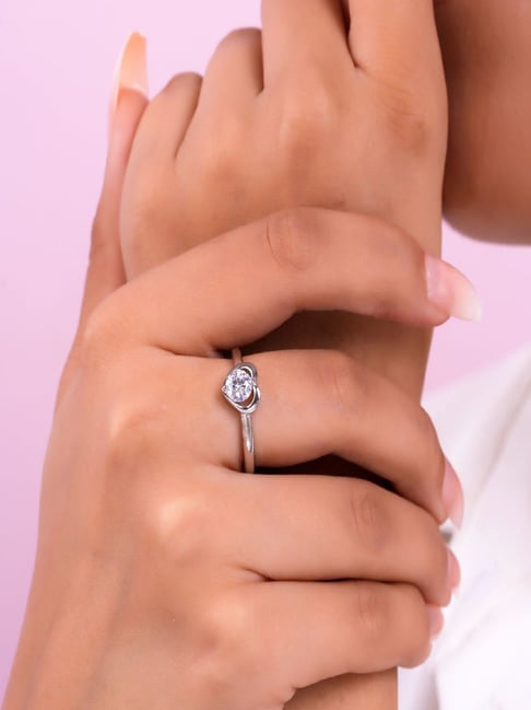 Zavya Minimalist Heart Rhodium Plated 925 Sterling Silver Ring for Women